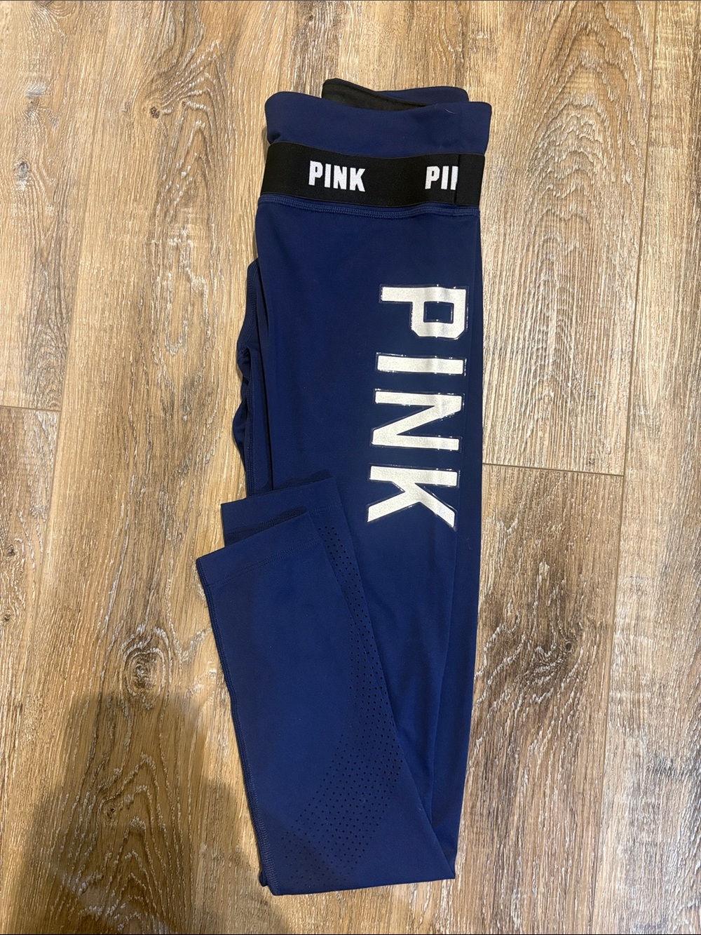 PINK Victoria's Secret Navy Blue Leggings with White Logo